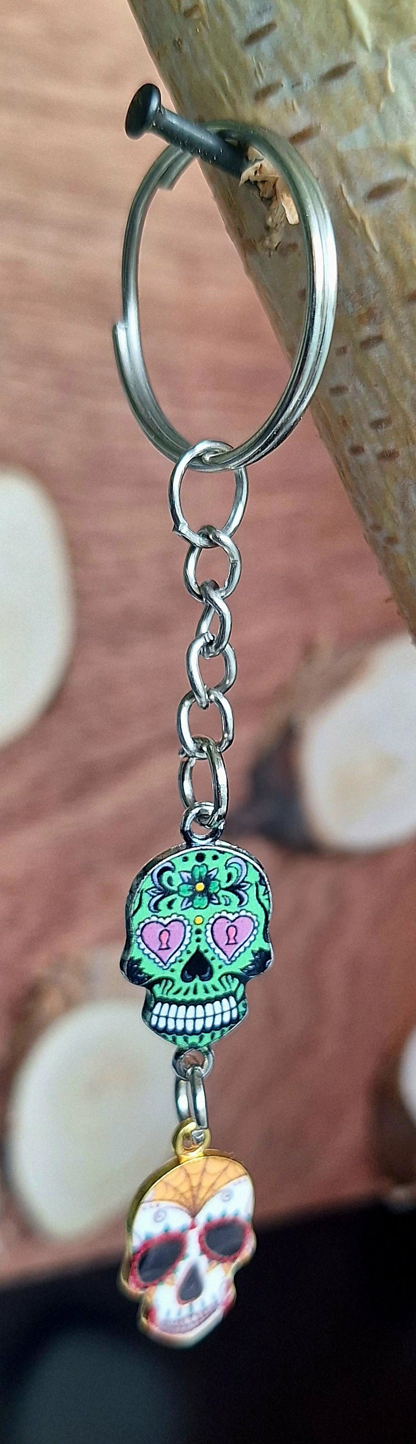 Schlüsselanhänger Mexican Skull Green & White