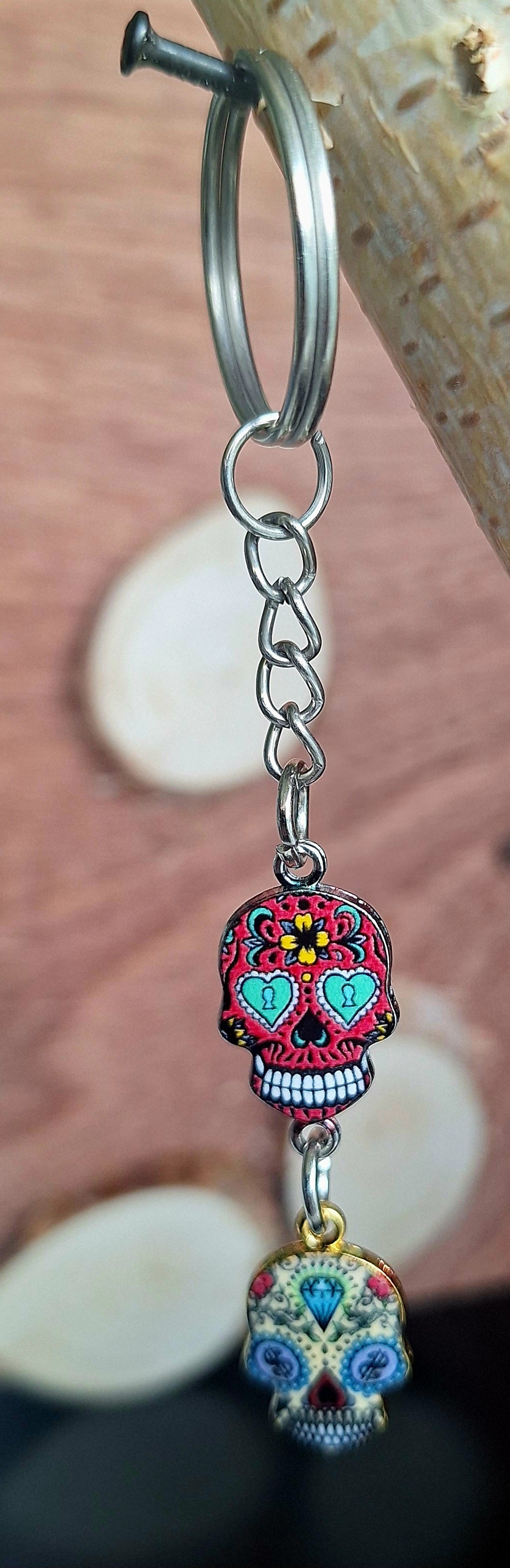 Schlüsselanhänger Mexican Skull Red & Rainbow