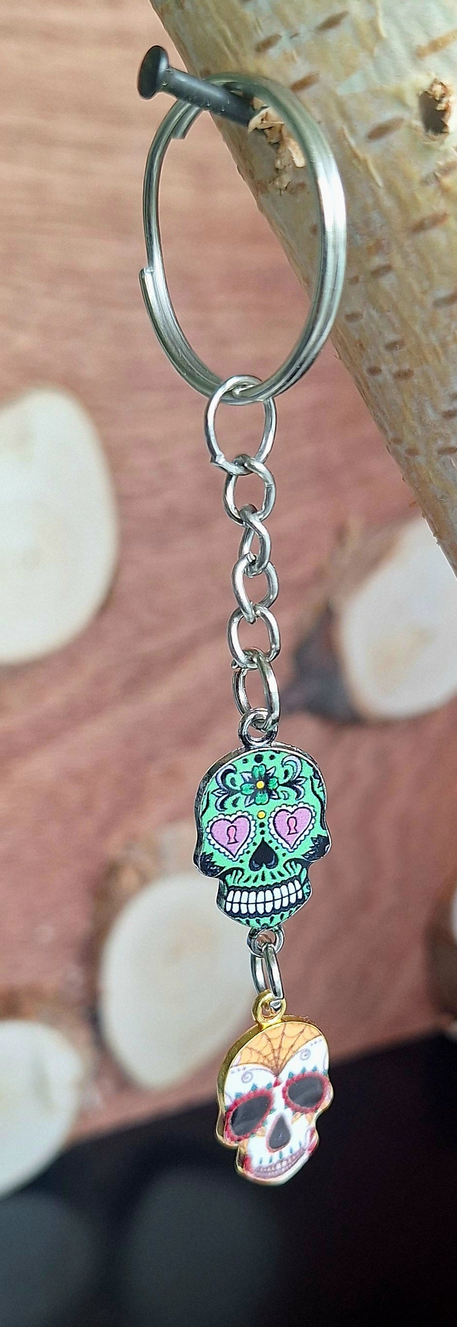 Schlüsselanhänger Mexican Skull Green & White