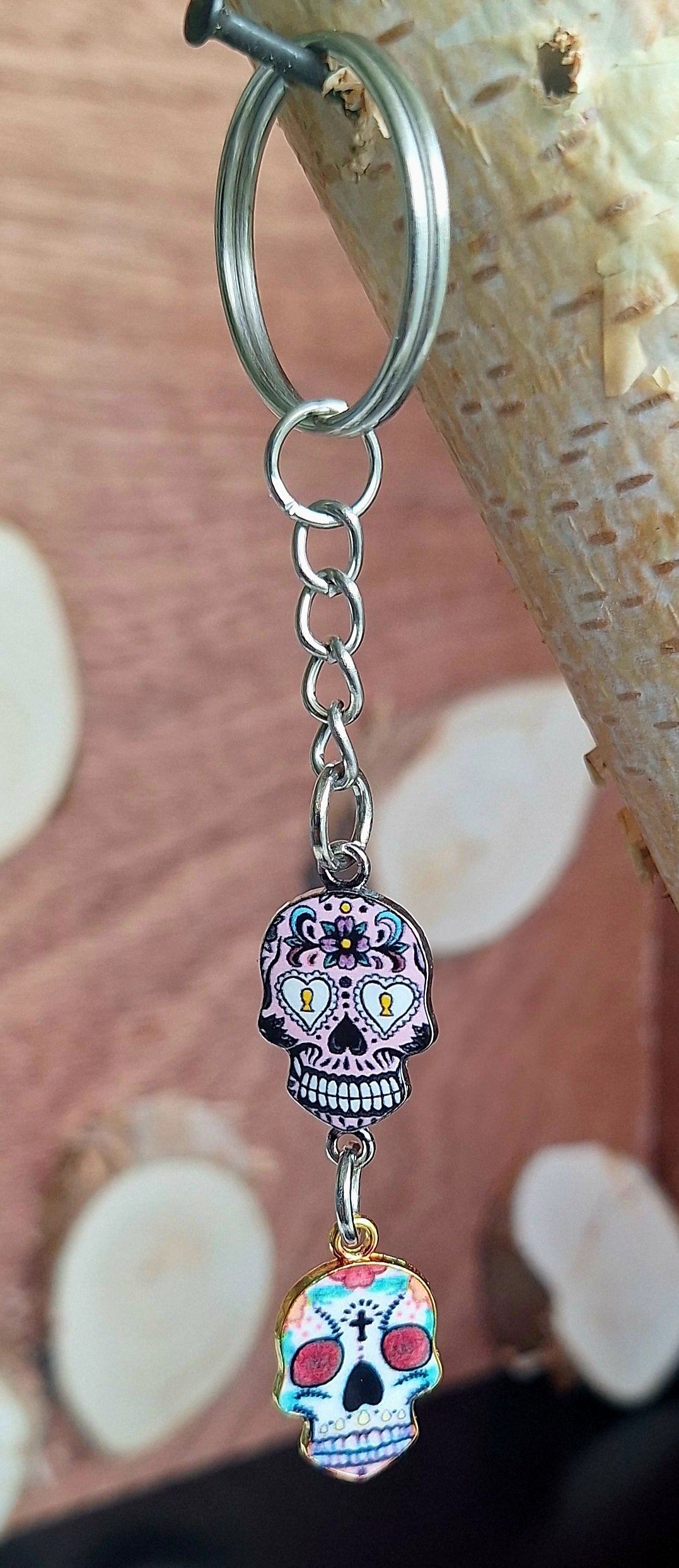 Schlüsselanhänger Mexican Skull Purple & White