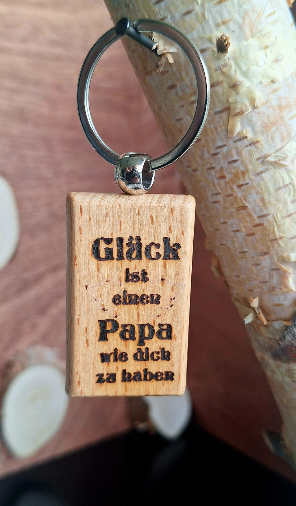 Schlüsselanhänger Rechteck Buche "Glück ist, einen Papa wie dich zu haben"