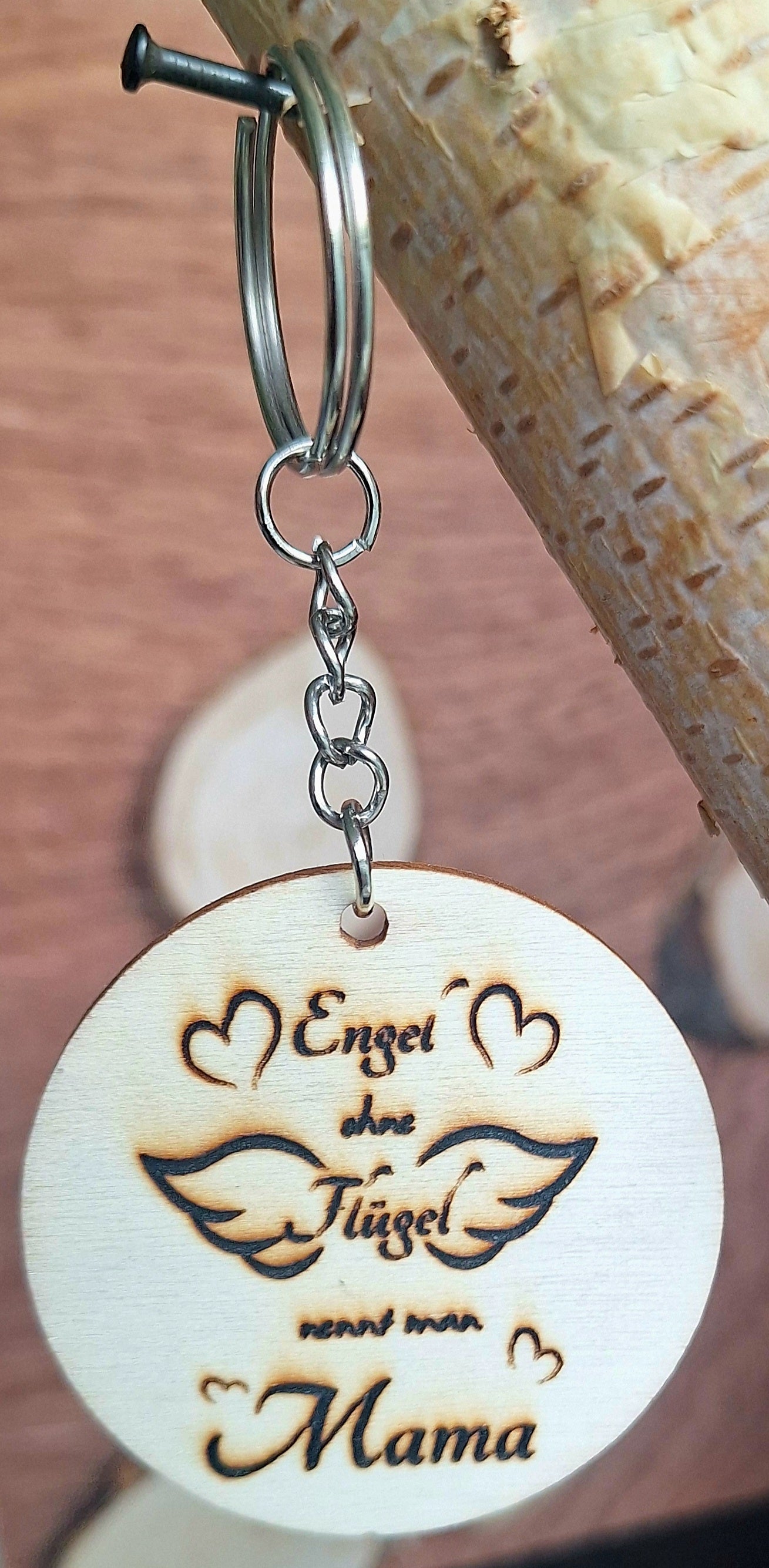Schlüsselanhänger Rund Sperrholz "Engel ohne Flügel nennt man Mama"