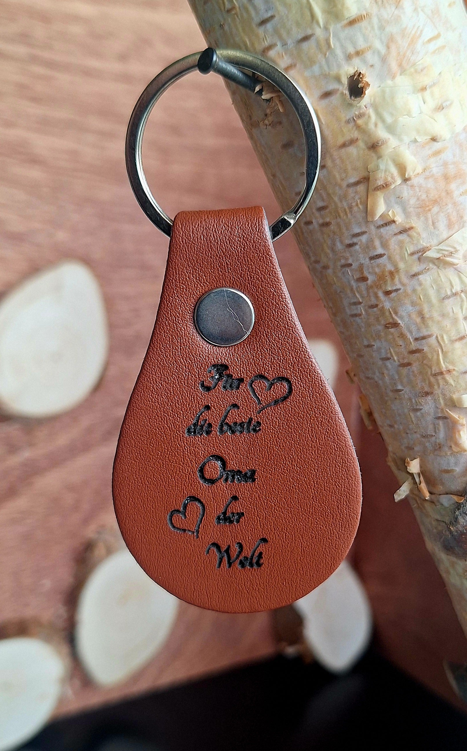 Schlüsselanhänger Leder Oval Braun "Für die beste Oma der Welt"