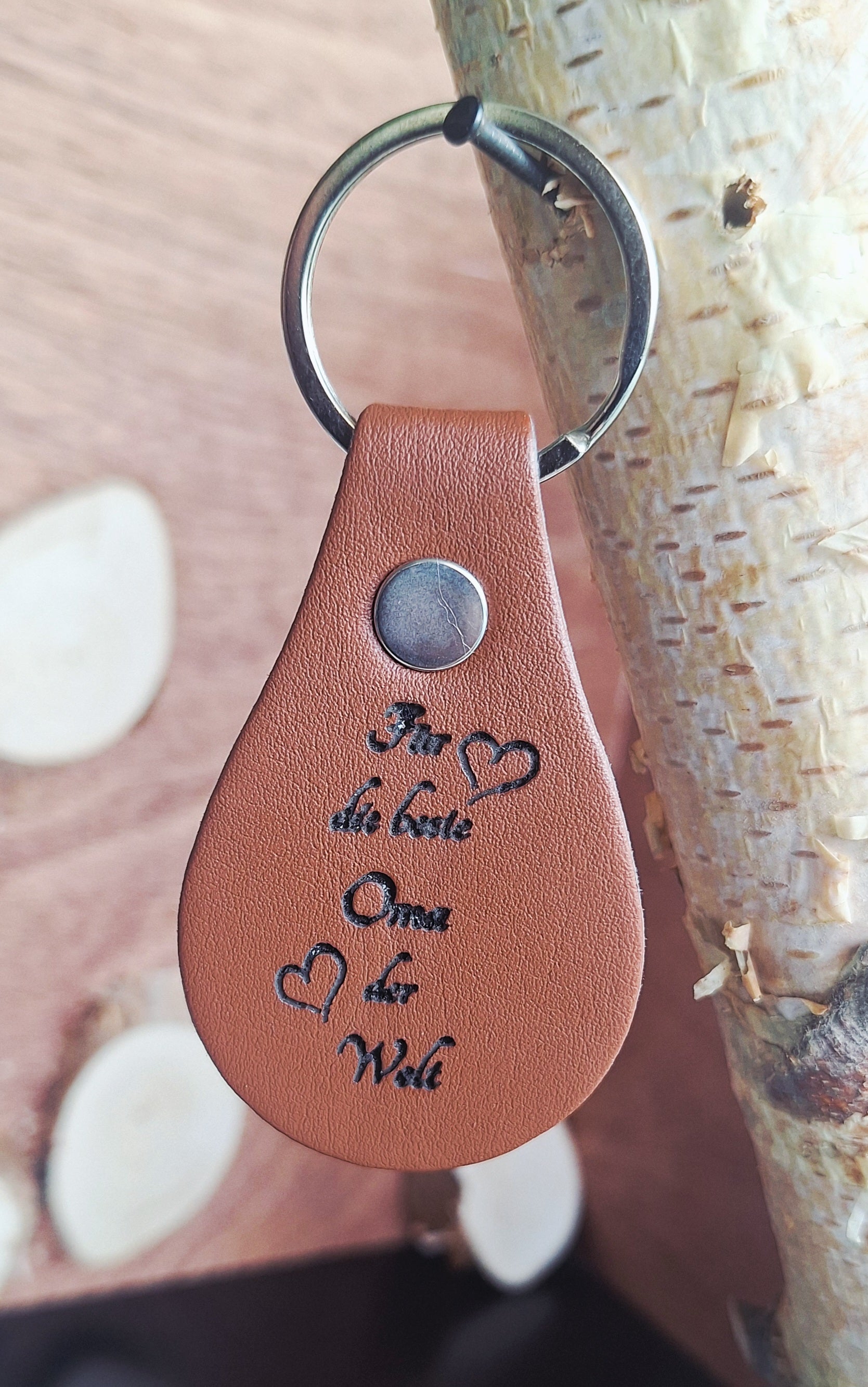 Schlüsselanhänger Leder Oval Braun "Für die beste Oma der Welt"